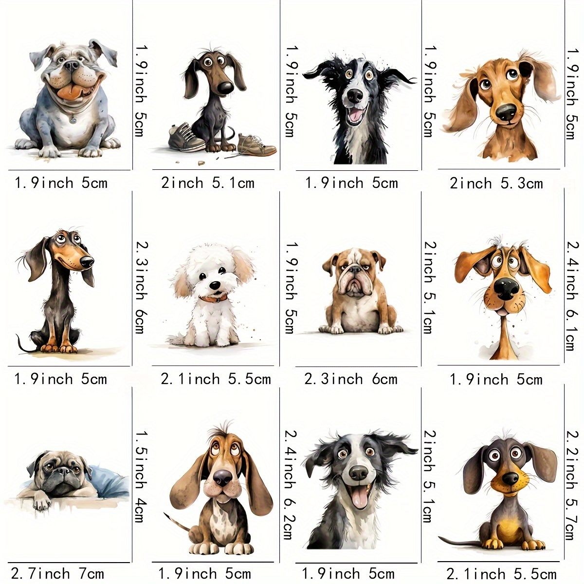 12pcs/set Funny Dogs Graphics Glass Jars Wrap Coffee Cups Uv Dtf High Self-adhensive Wraps Decor On Mugs