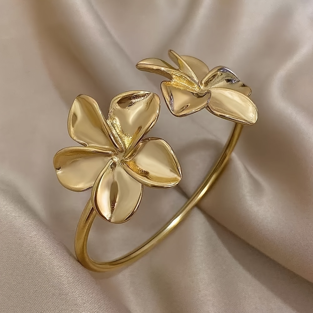 womens floral bracelet open bangle with   design elegant minimalist jewelry for everyday formal events year round neutral metallic accessory for casual formal outfits sophisticated style polished    