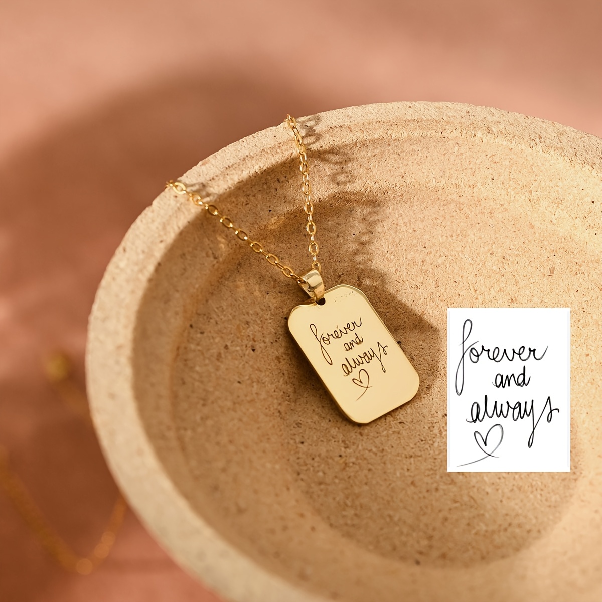 TEMU Personalized 304l Stainless Steel Women's Necklace With Engraved Handwritten Text, Featuring A Easy 18k Gold-plated Nameplate Pendant. A Perfect