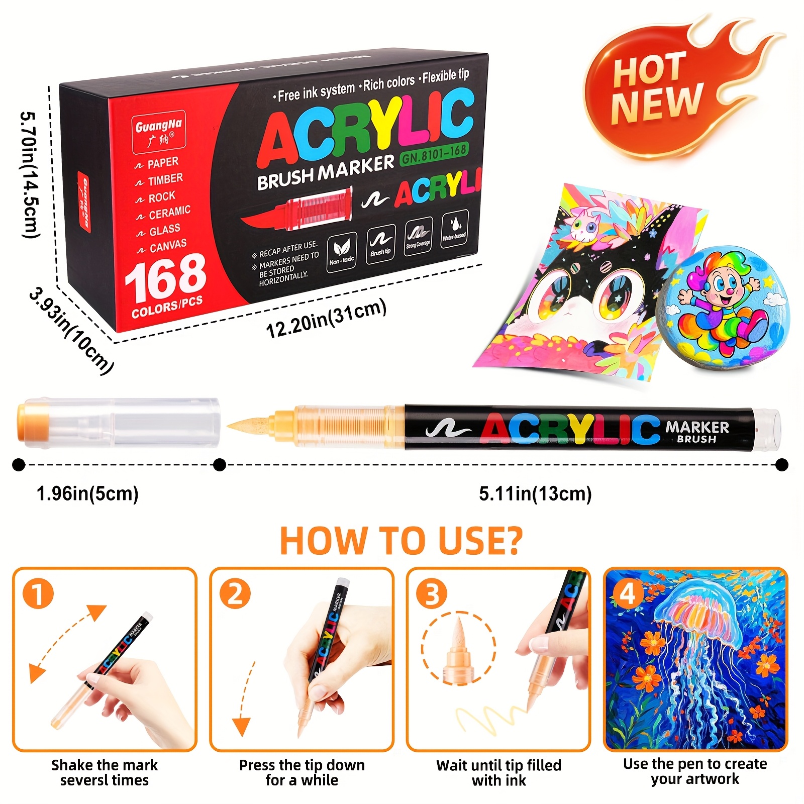 TEMU 168 Colors Acrylic Paint Markers, Markers For Coloring, Rock Painting Supplies, Permanent Markers, Office Products, Wood, Stone, Glass -