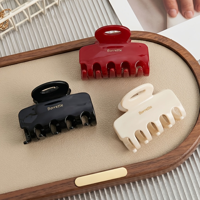 TEMU 3pcs Minimalist High-end Retro Square Hollow Medium Hair Claw Clip, Women's Exquisite And Small Gentle Style Back Of Half Tie Hair Shark Clip,