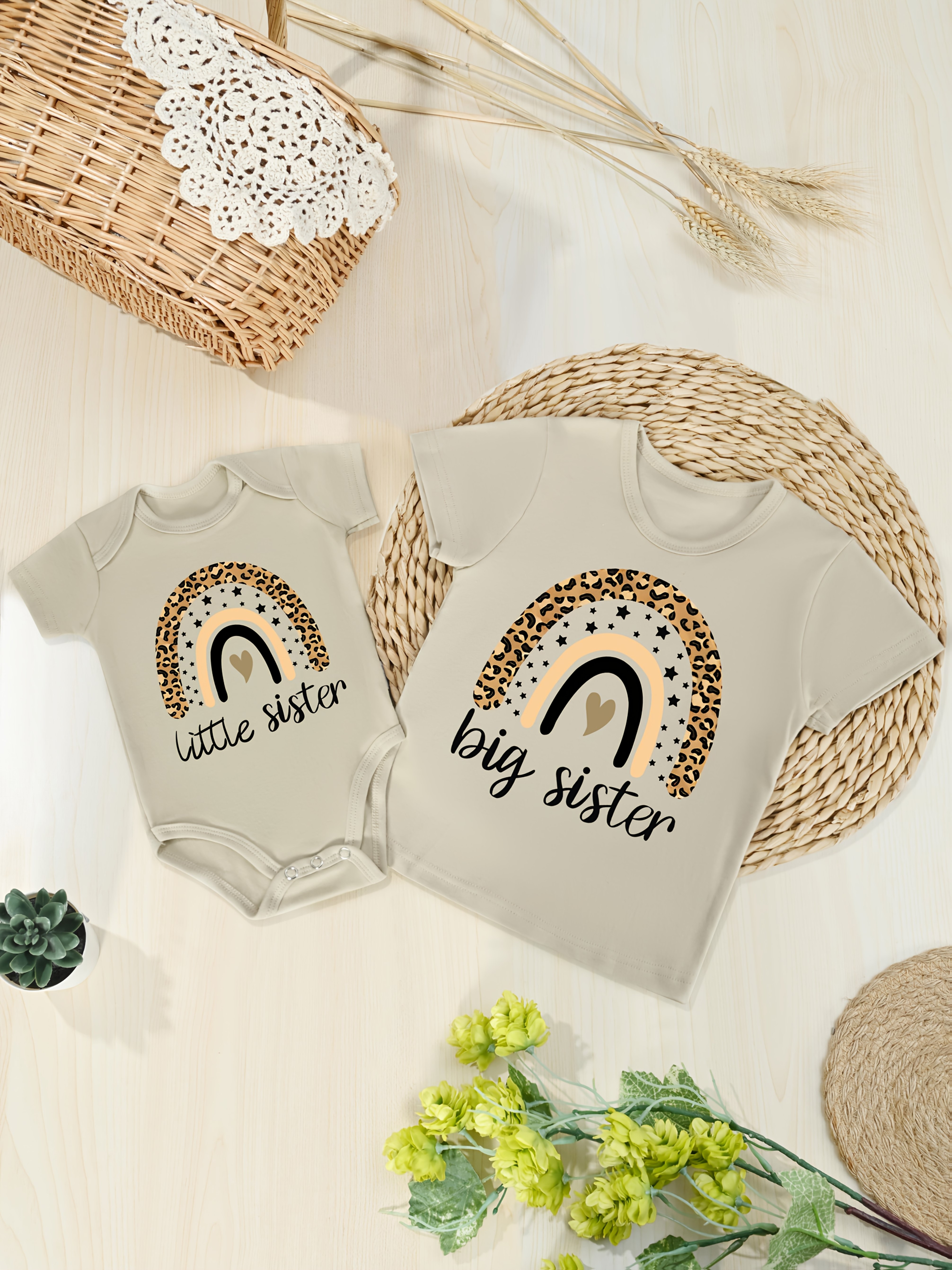 single piece sold separately girls short sleeve t shirt and matching leopard print rainbow lettering romper set made of 100 cotton suitable for spring summer family outfits   outdoor 0