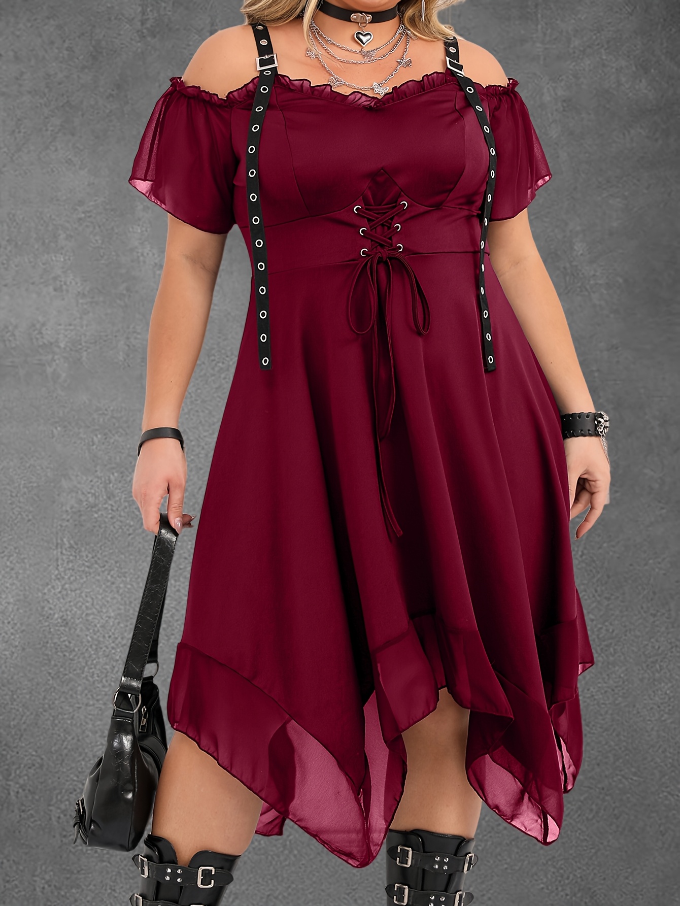 burgundy rockabilly dress Vintage Burgundy Halter Neck 50s Swing Dress