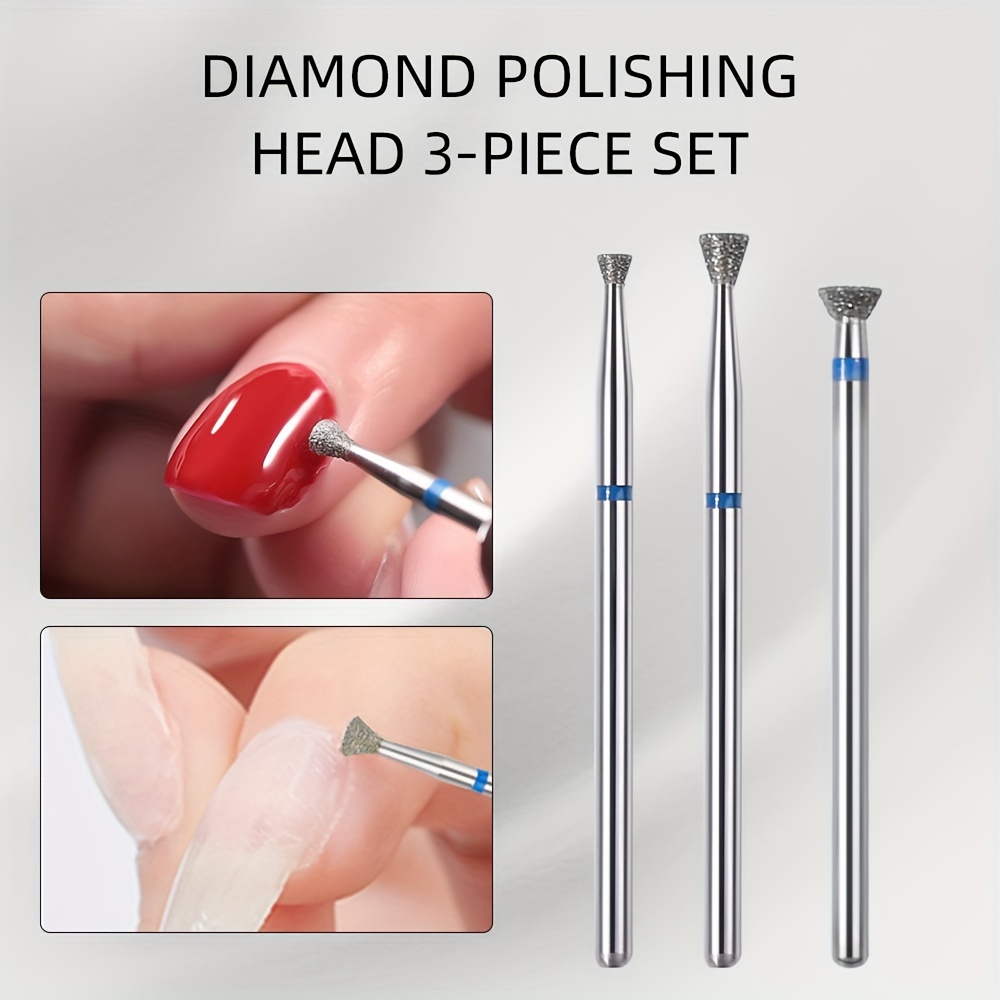 

3pcs Polishing Head Set, Nail Art Manicure Tool, Grinding Burr For Removing Excess Glue And Cuticles, Nail Edge Trimming And Dead Skin Deburring, Pre-polish Treatment