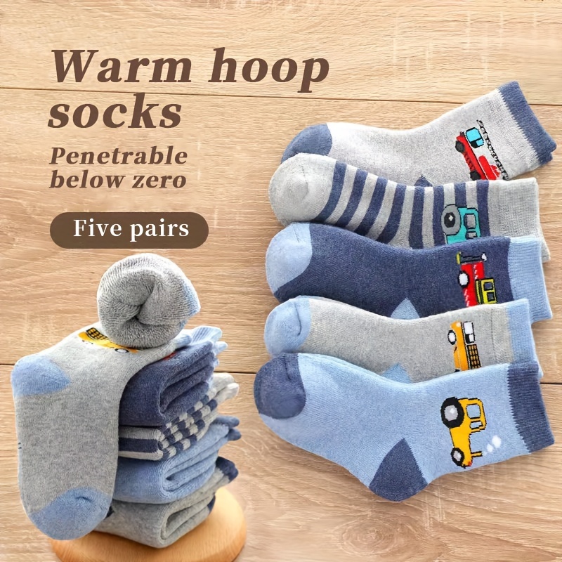 

5pcs ' - & , Pattern, Thickened Polyester , Knitted Mid- Length For /, /, For Boys And