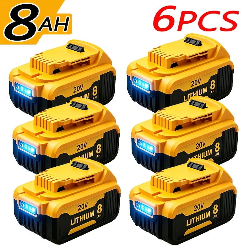 TEMU Lot de 6 batteries de rechange haute capacité 8000mAh pour DW 20V Max, compatibles avec DCB200 DCB201 DCB203 DCB204 DCB206 DCB207, pour outils