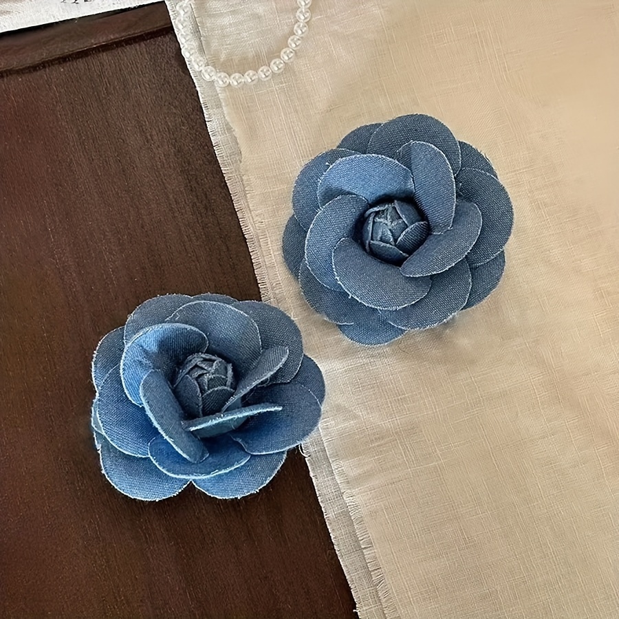 

timeless Elegance" 2-piece Elegant Vintage Denim Floral Hair Clips - Large, Sweet Side Barrettes For Women & Girls, Versatile Accessory For All Hairstyles