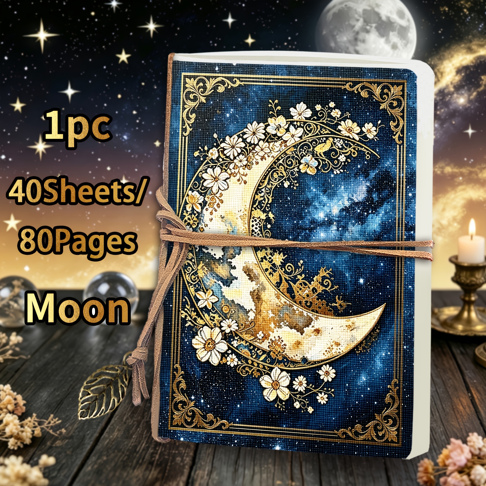 TEMU 1pc/2pcs,a5,80pages,gothic Vintage Sketchbook With Mysterious Flowers And Moon,retro Leaves Leather Bookmark,blank Art Drawing Book,portable