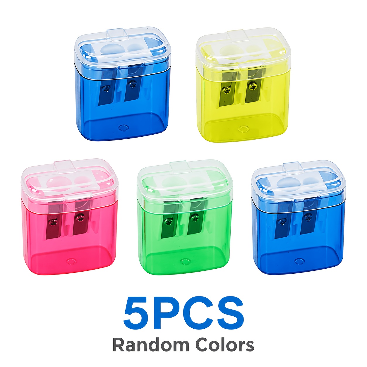 TEMU 5pcs Dual-hole Pencil Sharpener Set, Portable Sharpener With Lid, Student/office Classroom Pencil Sharpener, Random Color Stationery/office