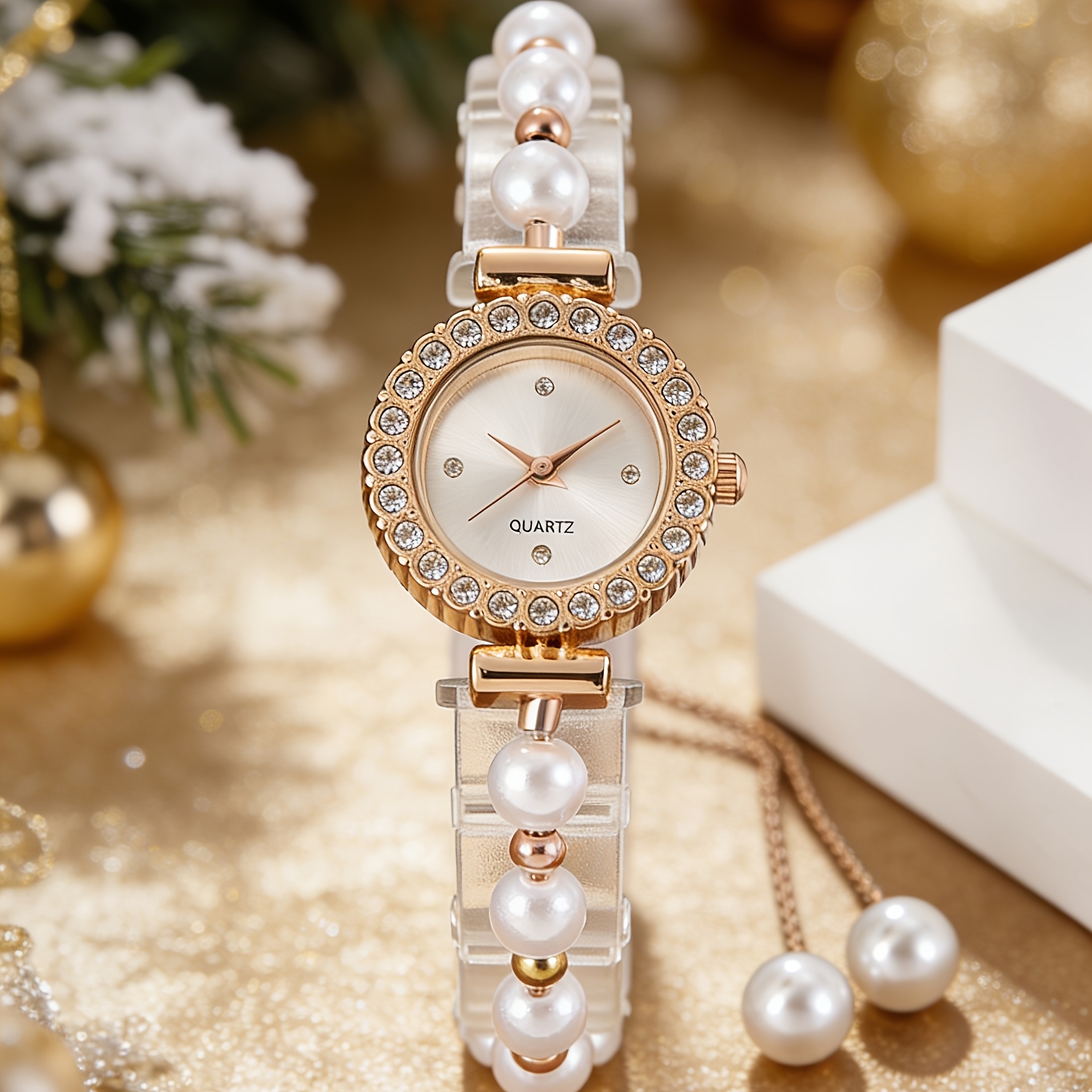 A Stylish And Easy Adjustable Quartz Watch with a Pearl Bead Bracelet, Perfect As a Graduation Gift for Students And an Ideal Present for Friends And Family