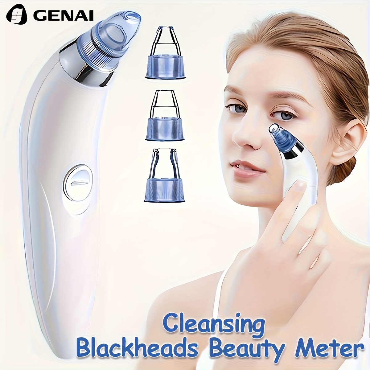 GENAI Blackhead clean Beauty Meter - Portable Facial Pore Cleaner with 4 Probes, Gentle and Safe Cleansing for Men and Women, Battery-Operated (Batteries Not Included)
