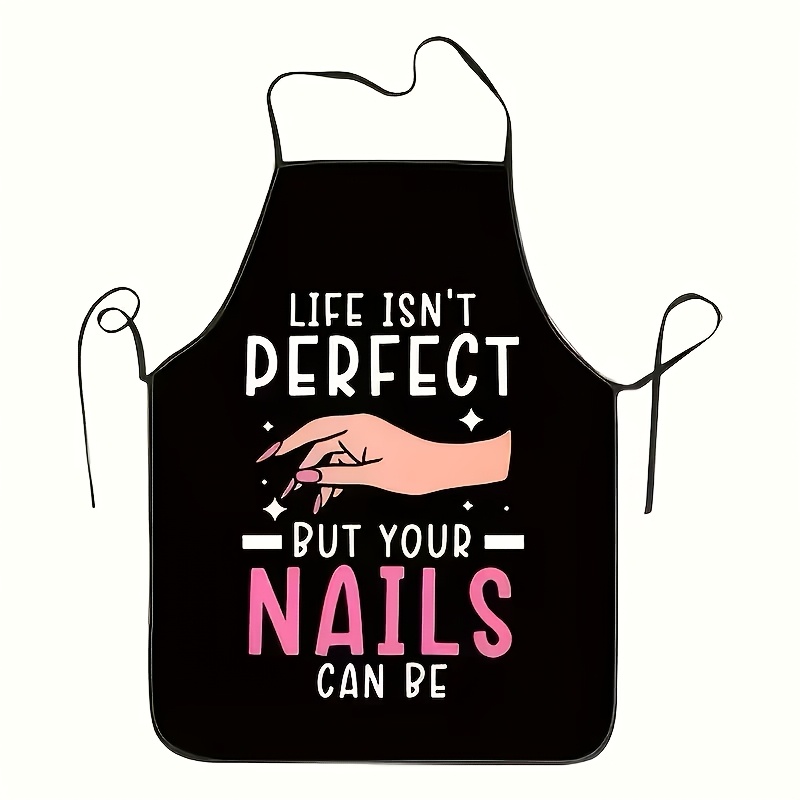 TEMU 1pc Fun Nail Art Print Apron, Durable Polyester Material, Suitable For Cooking, Bbq, Gardening, Painting, Nail Care, Unisex, Indoor And Outdoor