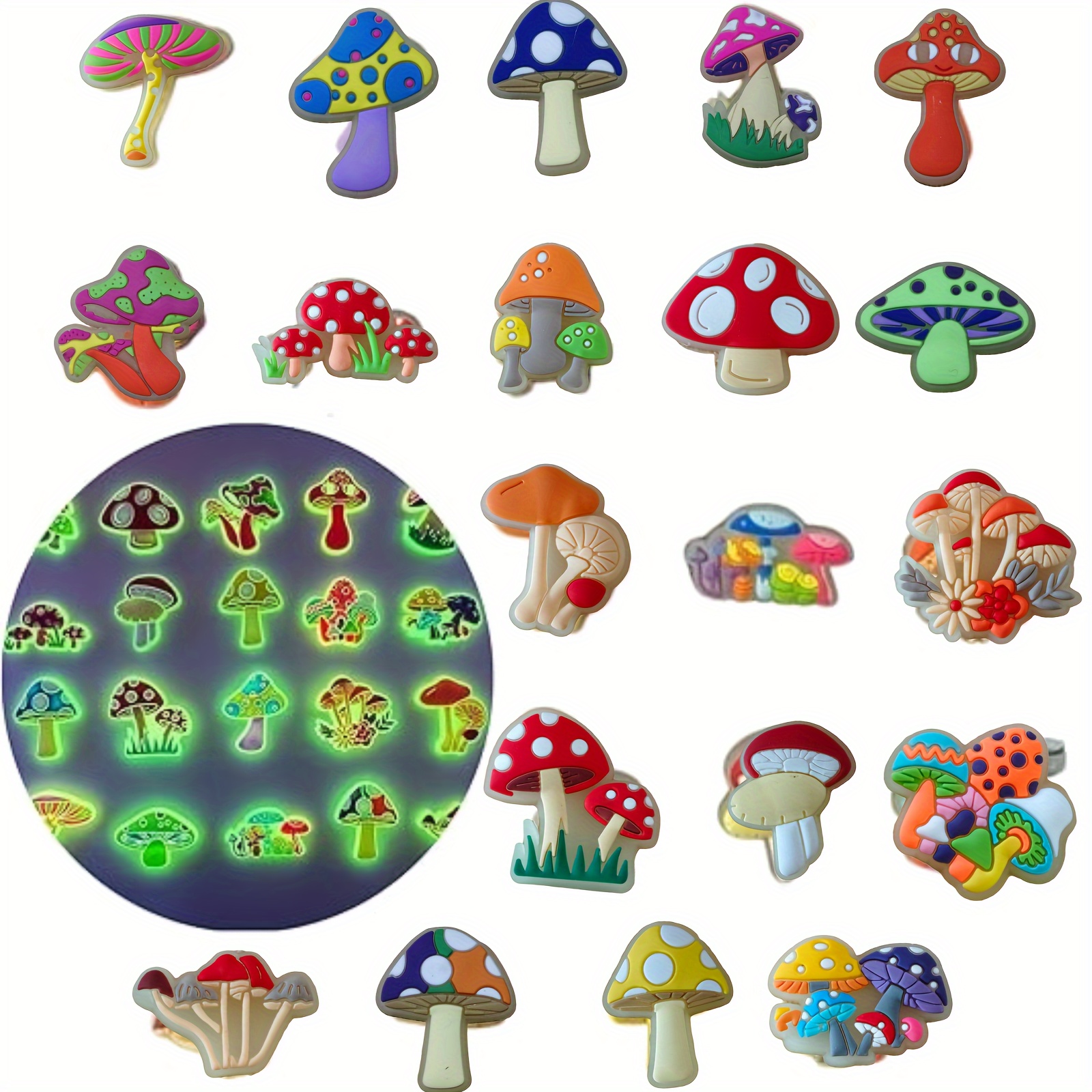 

19pcs Glow In The Dark Mushroom Shoe Charms - Cute Accessories For Parties And Favors