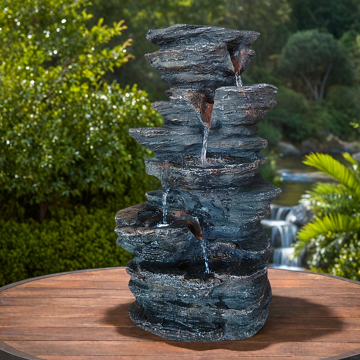 item picture 1  layer     resin fountain ornament zen style indoor and outdoor water feature table decoration circulating   increases air humidity thanksgiving christmas new year atmosphere decoration
