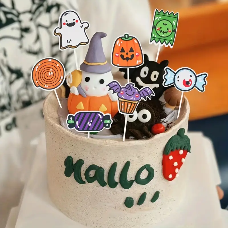 16 PCS Halloween Cake Topper Set - Spiders, Bats, Pumpkins & Tombstone Decorations For Party