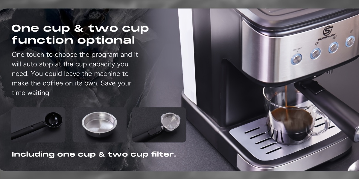 SUPERLEX 15 Bar Espresso Machine with Portafilter and High Pressure Milk Frother, 1.5L Water Tank, for Espresso, Cappuccino and Latte, with Aluminium Kettle, Overheating and Overpressure Protection