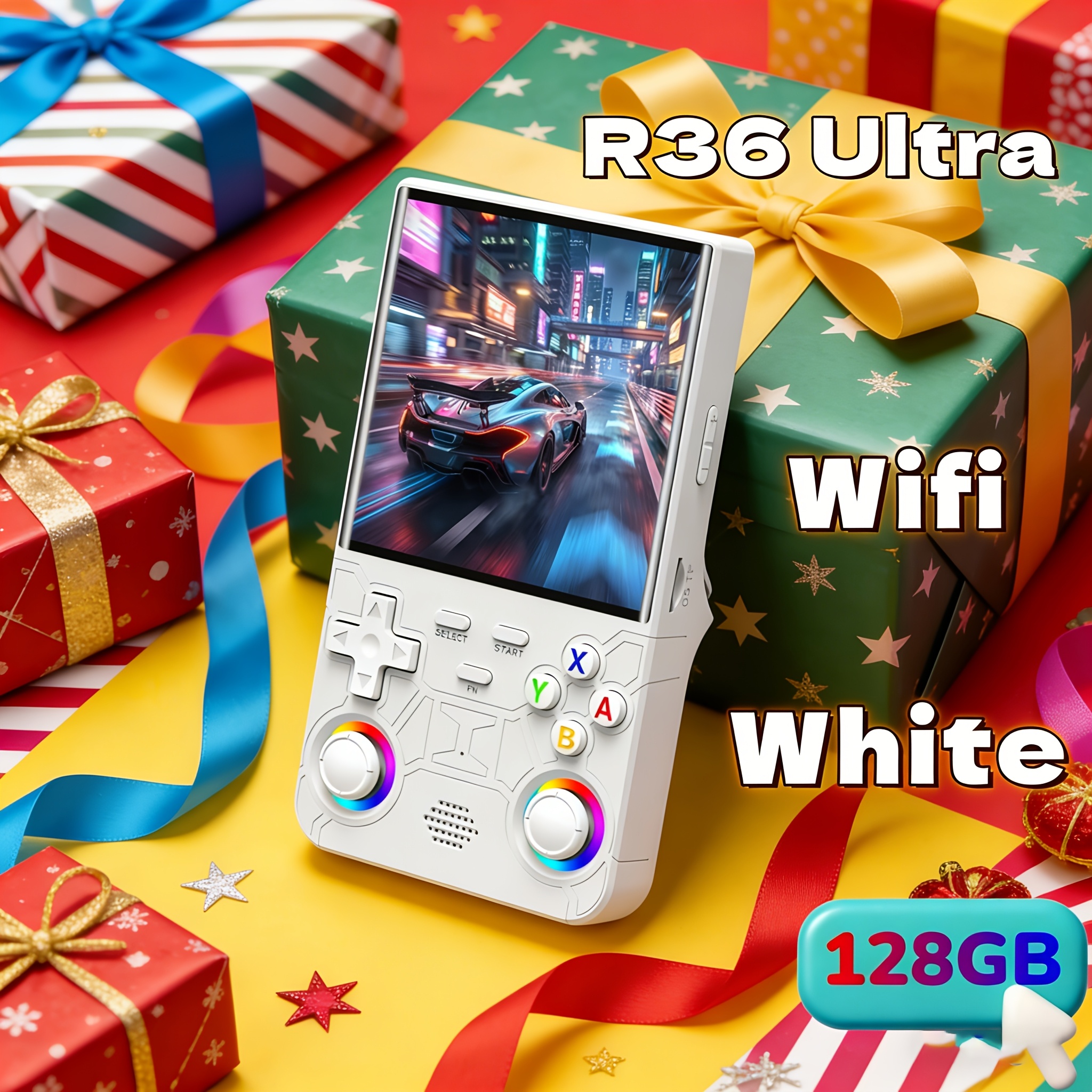 Nešiojama žaidimų konsolė 2026 atnaujinta versija R36 Ultra Vintage - Nešiojamas Linux sistemos įrenginys, palaiko WiFi ryšį, dviejų žaidėjų režimas internetinei sąveikai, USB įkrovimas, 3500 mAh baterija, 720*720 didelės raiškos ekranas aiškiam vaizdo patyrimui, RGB efekto apšvietimas, sistema