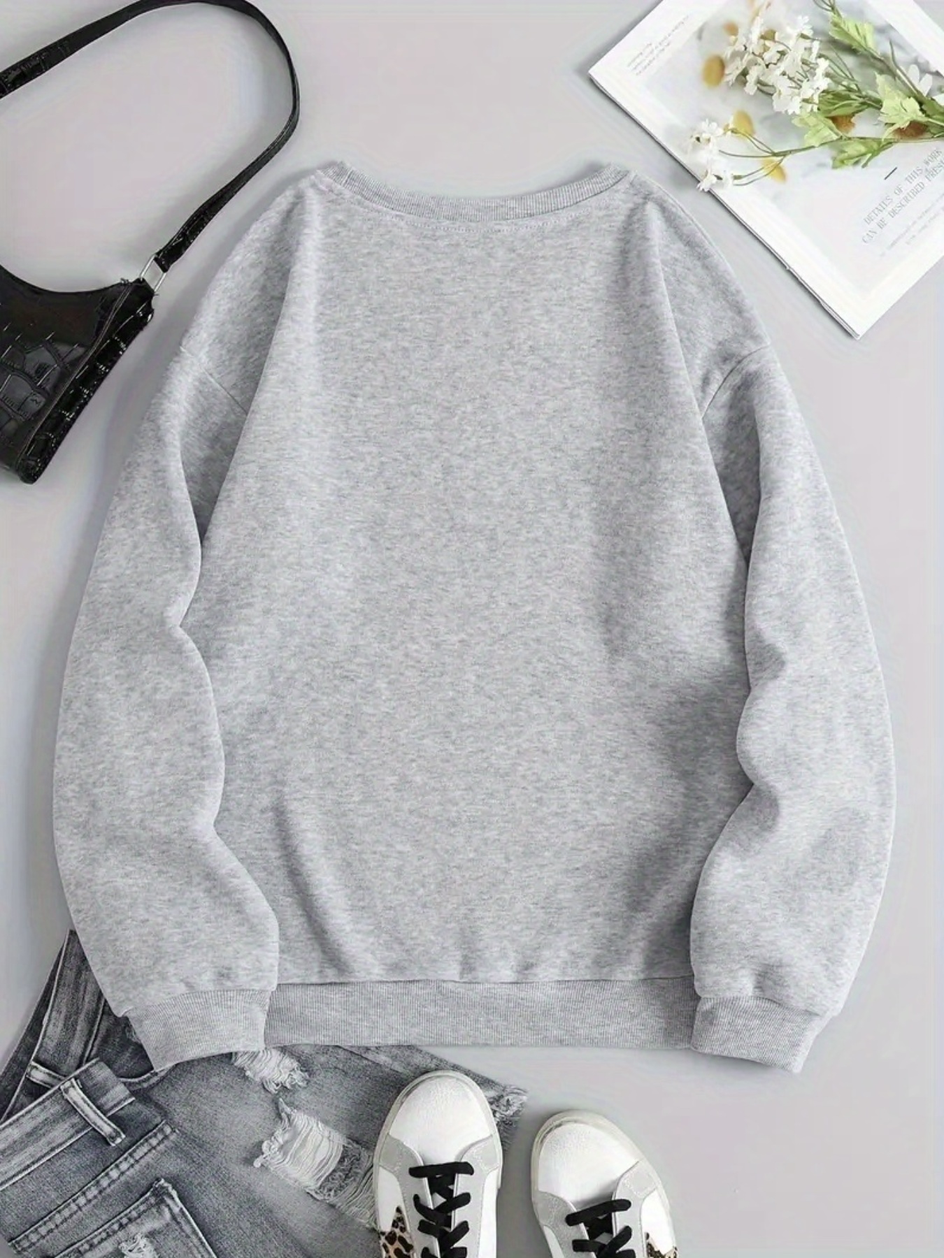 womens funny sweshirt light grey pullover with   black text soft everyday sweatshirt for women machine washable casual sweater for lounge office outfits sweaters for women zip up sweaters for women winter clothing lounge wear round neck creative print durable comfortable material long sleeve top streetwear lovers Product details 0