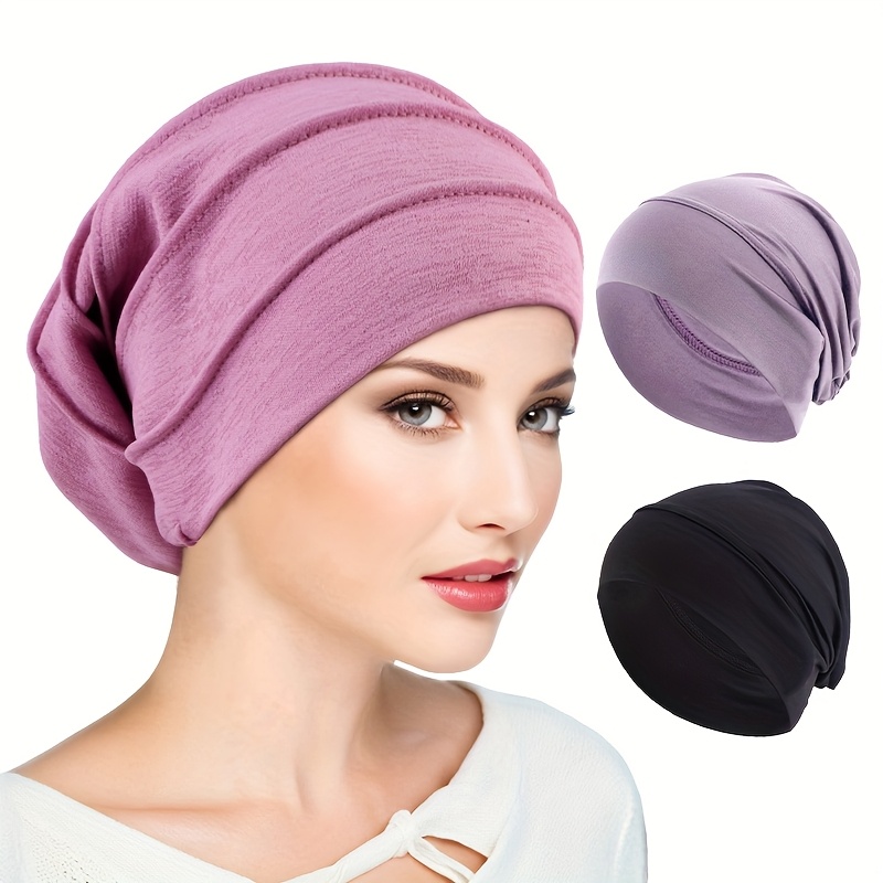 TEMU 3-teiliges Set, Verdickte Kappe mit Kapuze, Pagodenmütze, Haarverlustmütze, , Muslimischer elastischer Kopftuch-Hut, Basis Kleine Mütze