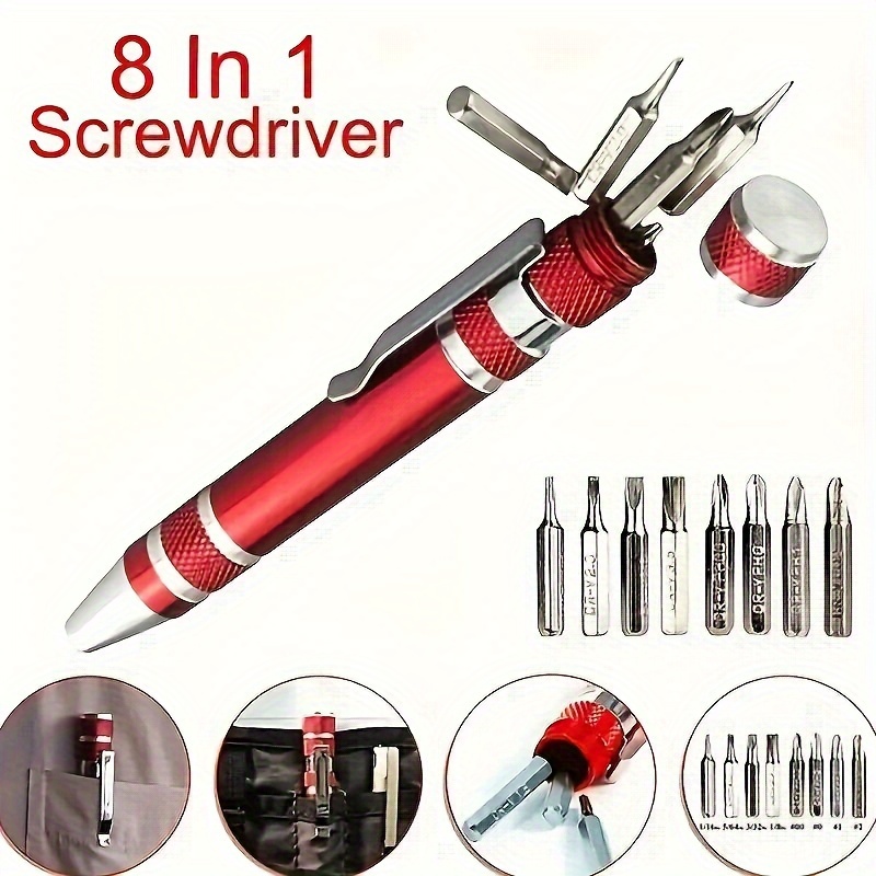 1pc 8 in 1 magnetic multi tool screwdriver portable   aluminum alloy edc in red details 5