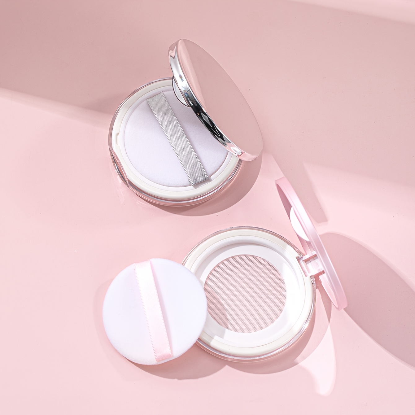 FRCOLOR 2er Set Lose Puder Dosen Mit Spiegel & Quaste | 3g & 5g, Rosa | Kompakt Für Unterwegs