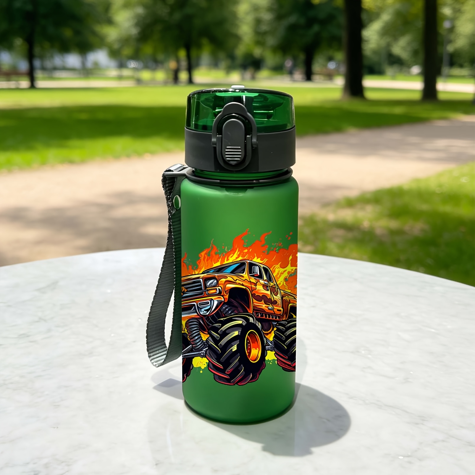 TEMU 1pc New Personalized Cartoon Flame Racing Pattern 400ml 14oz Plastic Water Cup High Aesthetic High Cost- Cup Summer Sports Water Bottle Portable