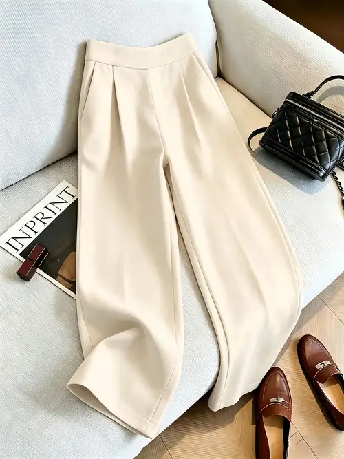 womens cream dress pants Cicy Bell Womens Side Split Dress Pants Elastic High Waisted Wide Leg Business Casual Trousers with Pockets Beige at Amazon Women's Clothing store