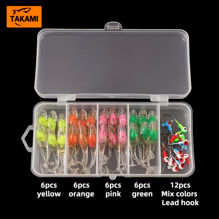 Image of Takami | 36pcs Mini Root Fishing Floating Tpe Lure Soft Bait 5cm T-tail Colored Jig Head Micro Soft Worm Grub Bionic Bait Fishing Lure