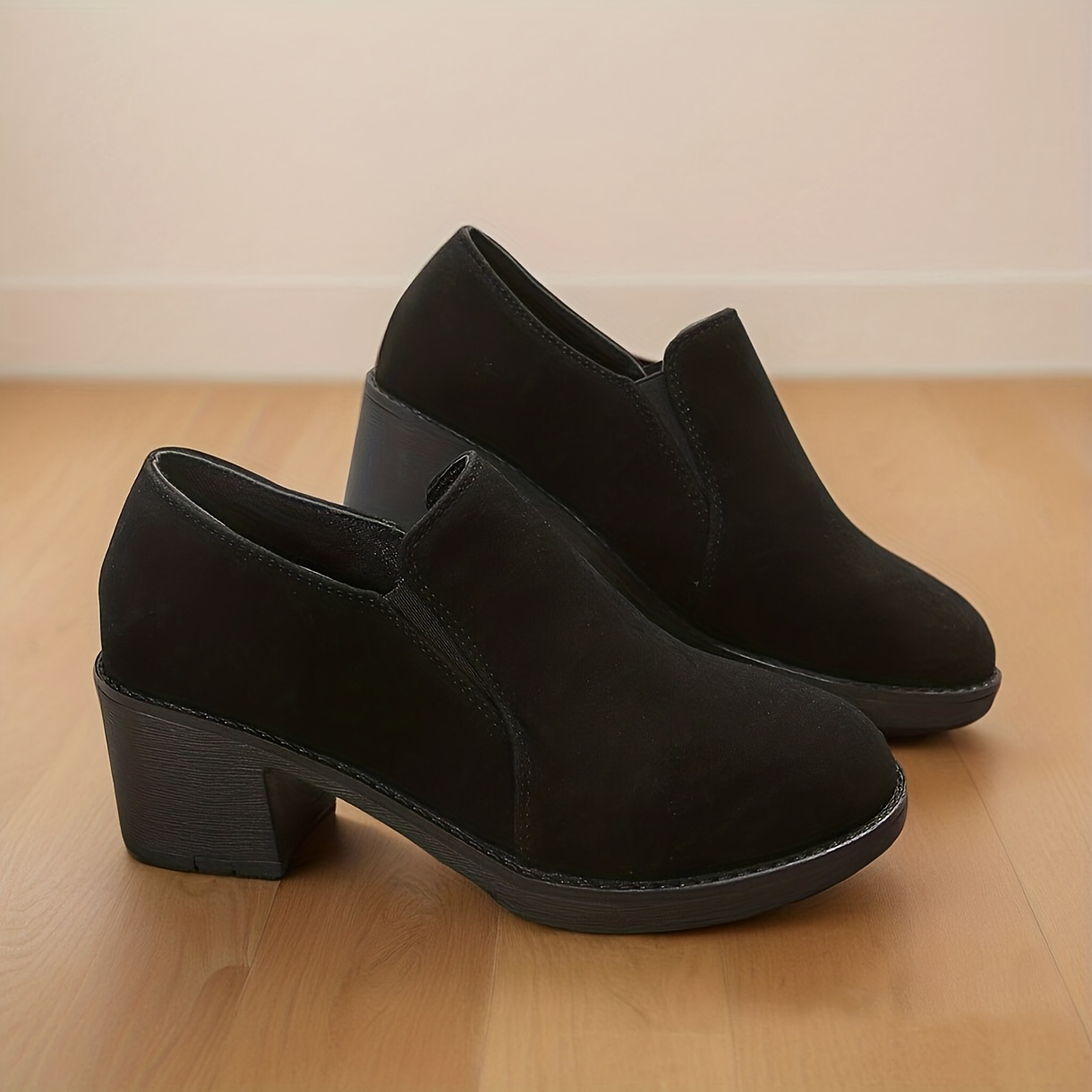 womens solid color chunky heel short boots casual slip dress - Temu Georgia