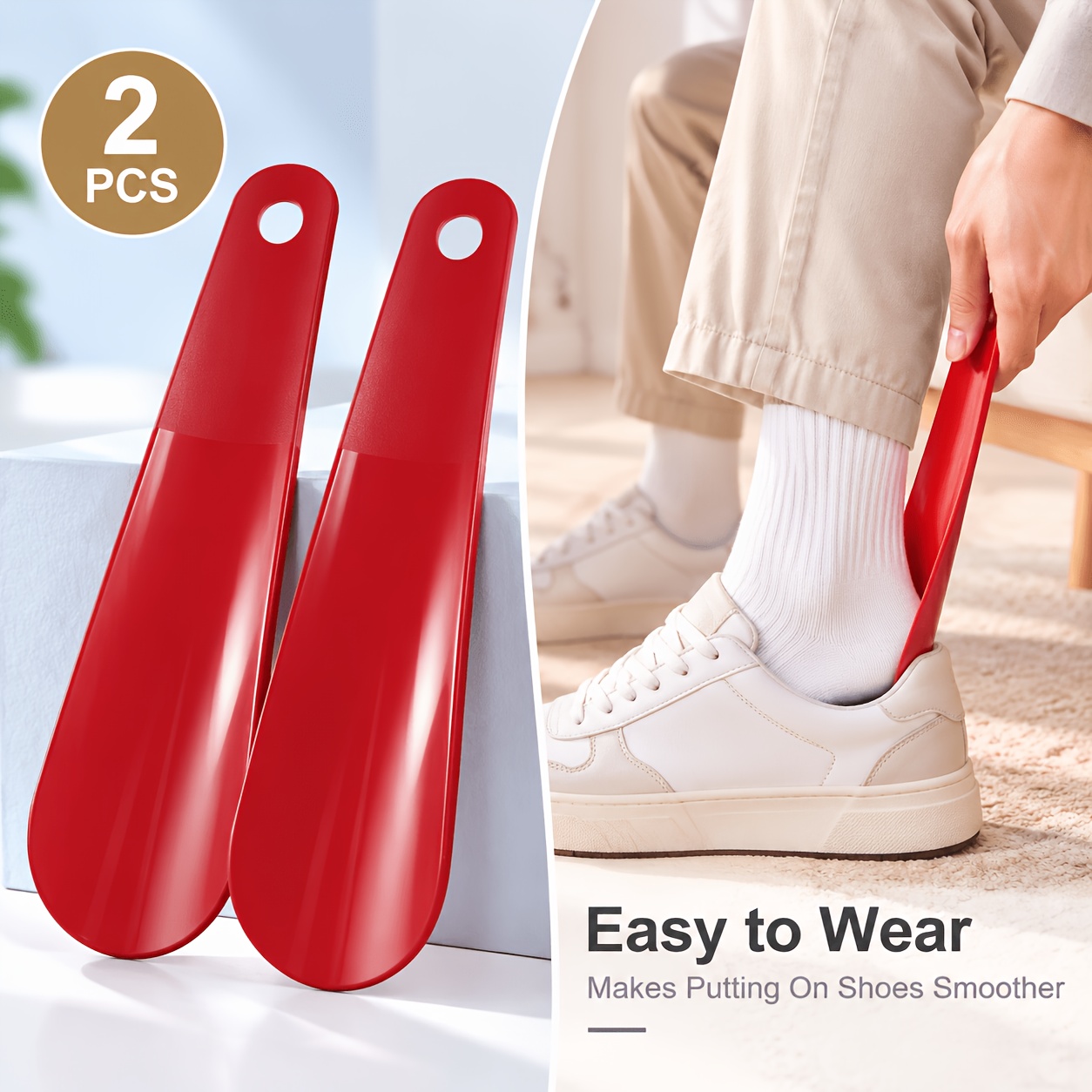 TEMU 2pcs Set Of Portable Shoe Horns, Lightweight Plastic Shoe Horns With Hanging Holes, Compact Shoe Upper Assistance Tool. Suitable For Sneakers,