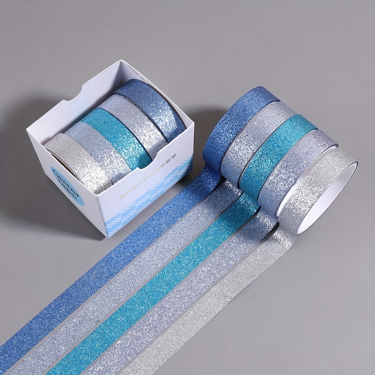 Image of 5 Rolls Macaron Color Glitter Washi Tape, Creative And Exquisite Student Diy Hand Account Decoration Material Glitter Powder Tape