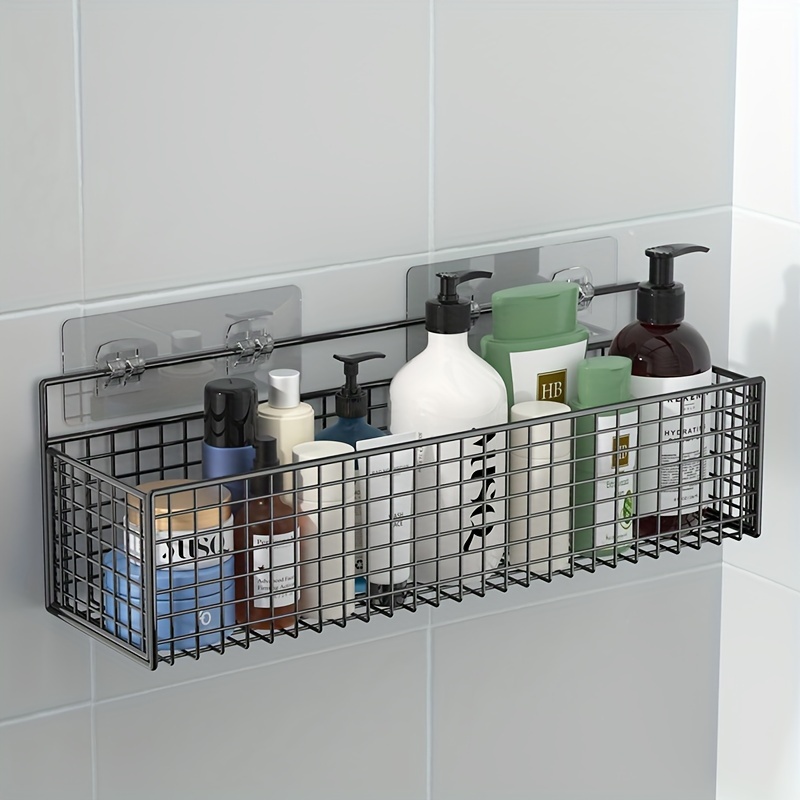 TEMU -install Metal Bathroom Storage Rack - No Required, Wall-mounted Organizer For Toiletries & Accessories