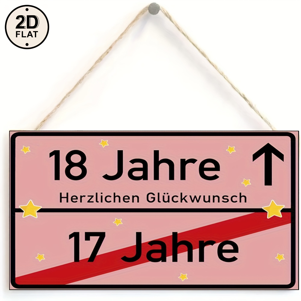 E-shop 2D Flat - 18. Geburtstag Schild - Pink, Herz- und Stern Design, Deutsch "Herzlichen Glückwunsch", für 17. Geburtstagsfeiern, oder