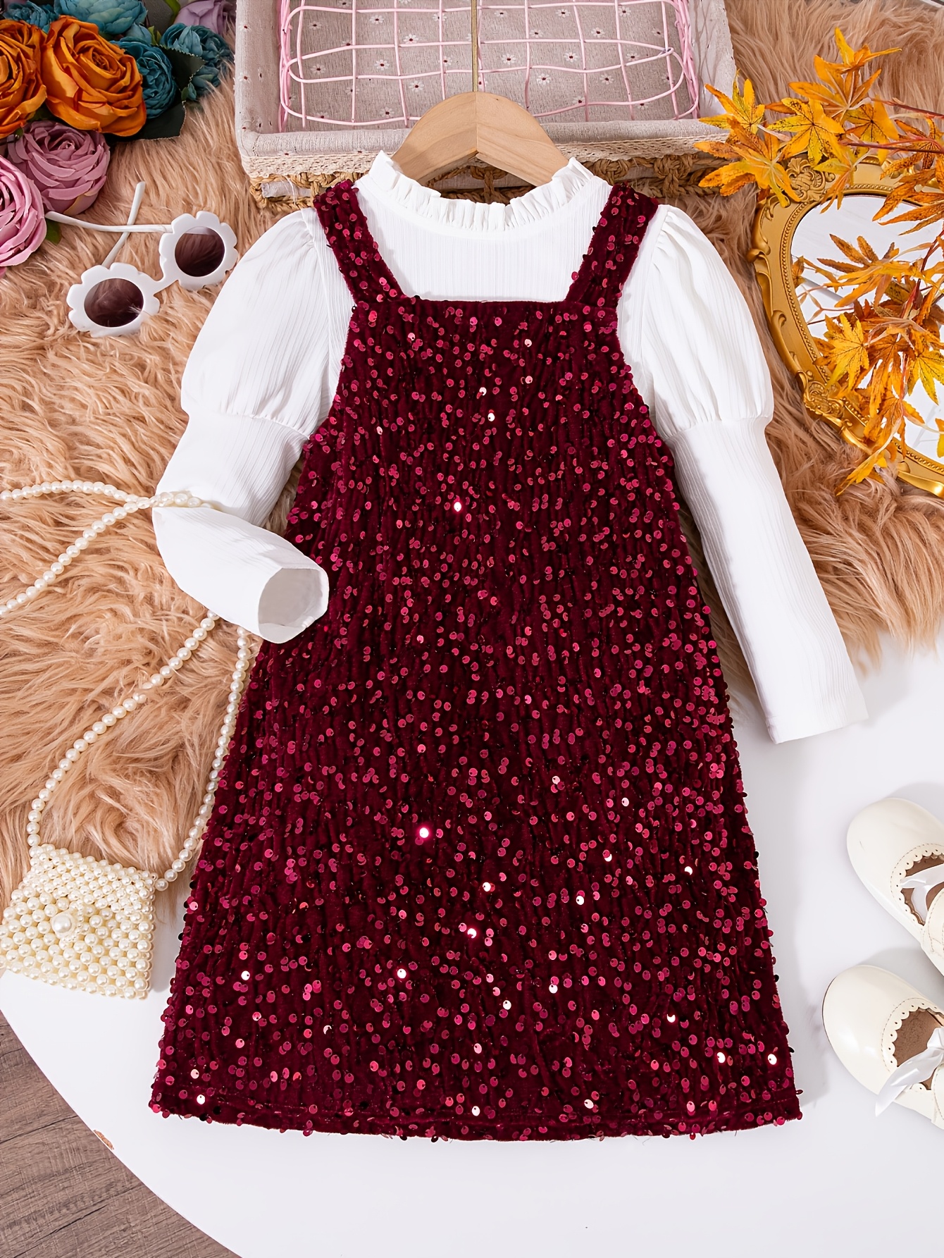 sleeve t shirt sequin jumper dress set girls - Temu Bahrain