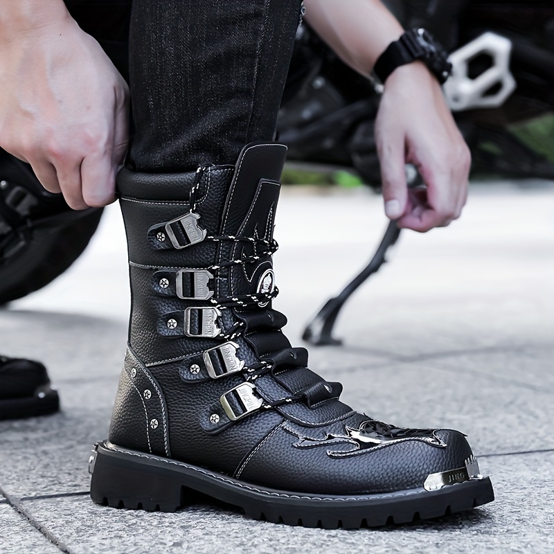 

Men's Trendy Solid High Top Boots, Comfy Non Slip Lace Up Shoes For Men's Outdoor Activities