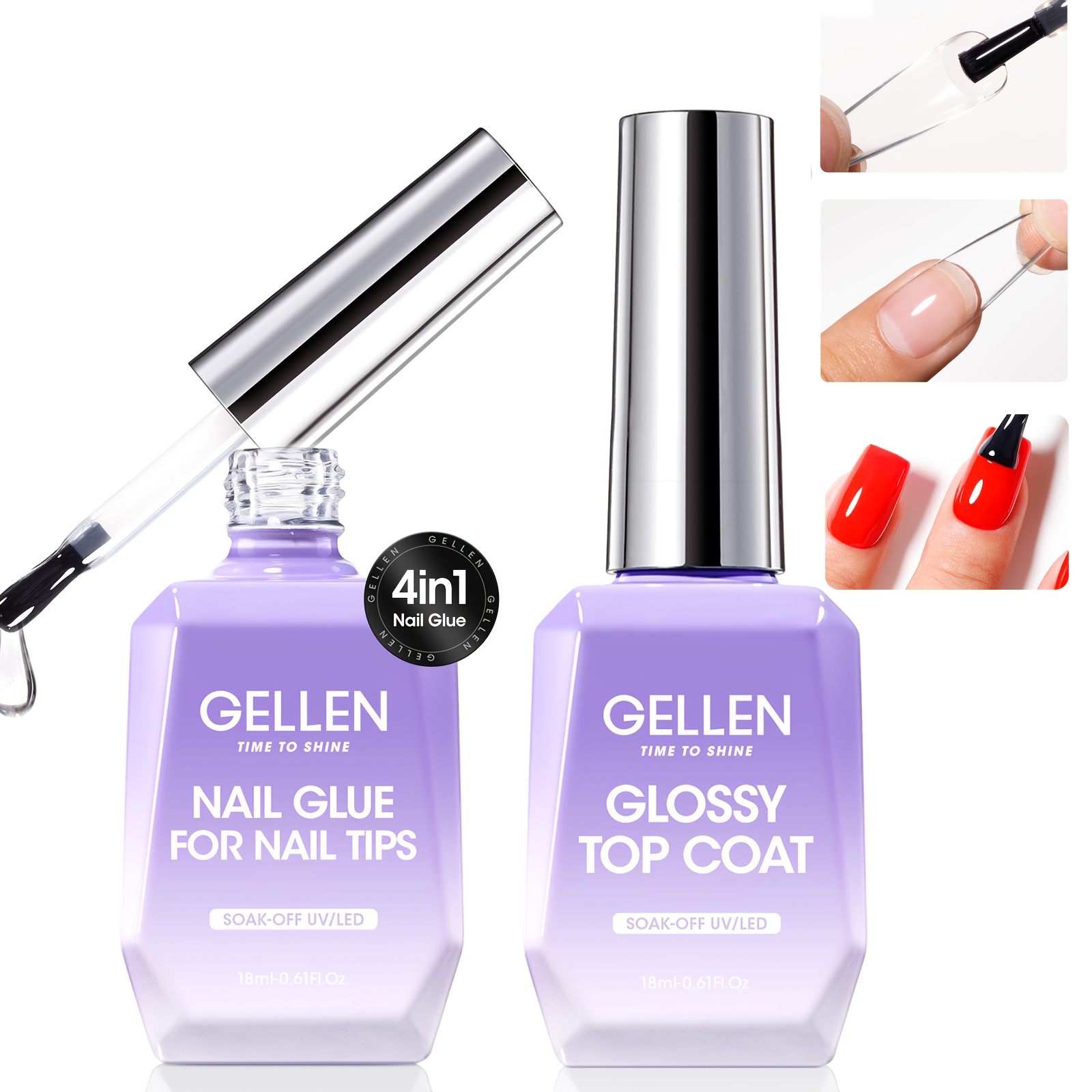 TEMU Gellen Gel And Nail Glue Gel Set, 2pcs Of 18ml Clear Glossy No Wipe Combination For Light Curing, Long-lasting Nail Gel Kit, Home Set, Christmas Present For Women