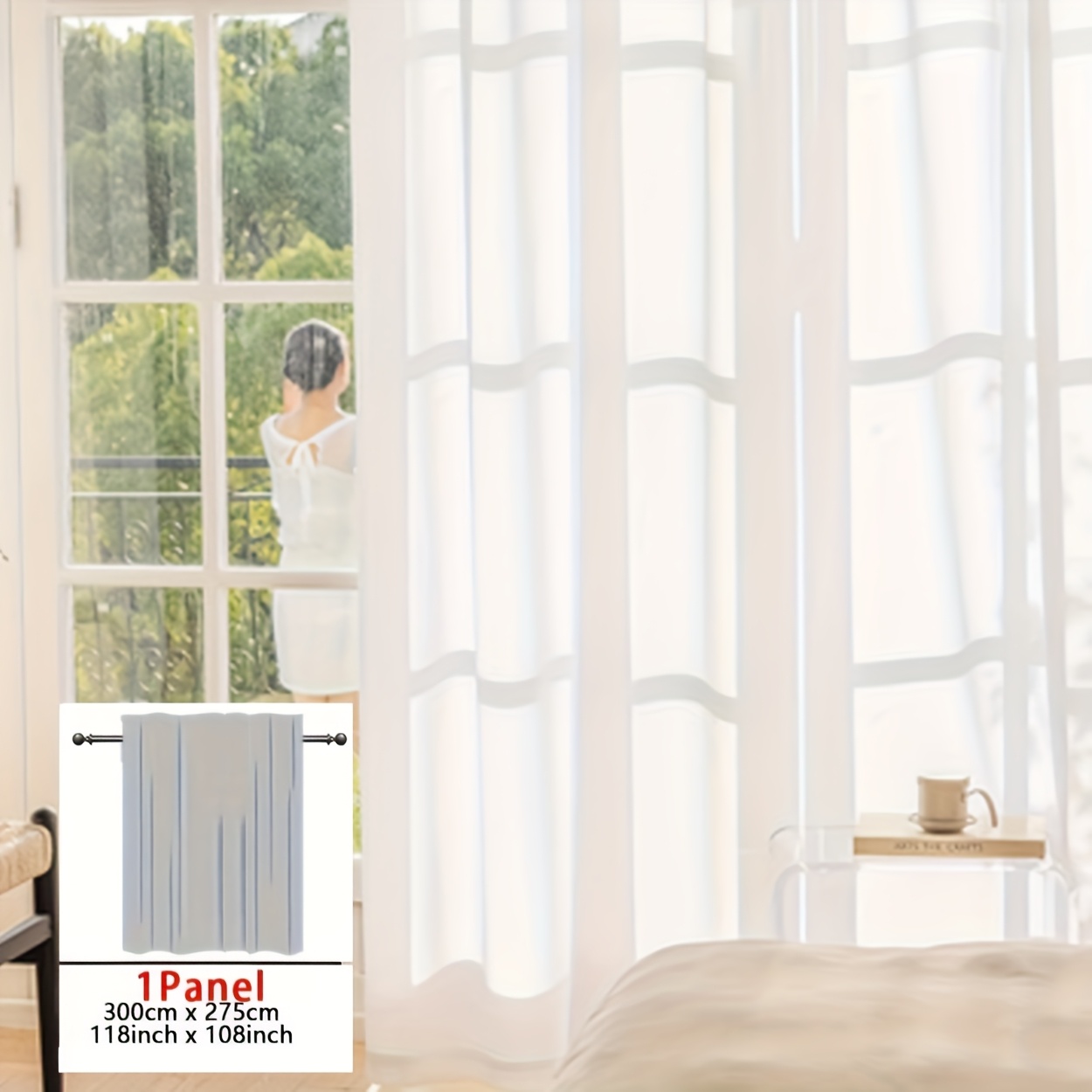 TEMU 1-panel Modern White Sheer Curtain Panel - Scratch & Resistant Crown Window Drapes With Pocket Rod Pocket Hanging, Light-filtering Suitable For
