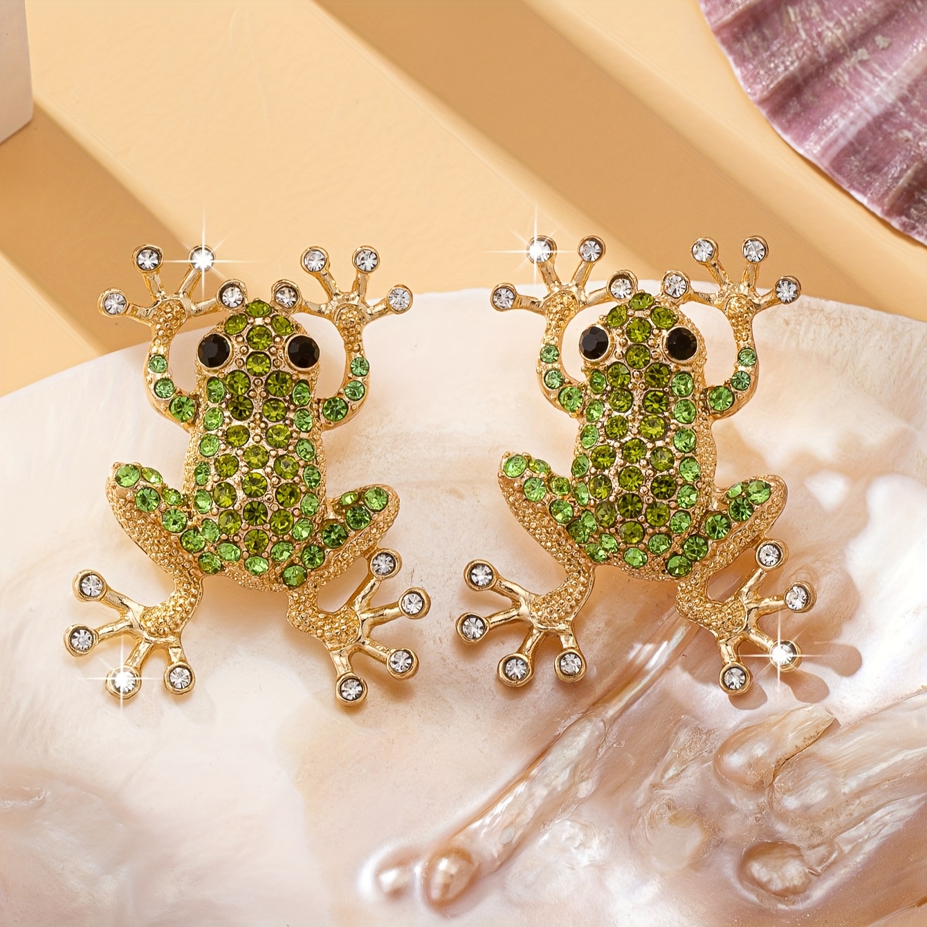 womens frog stud earrings green jewelry everyday Temu