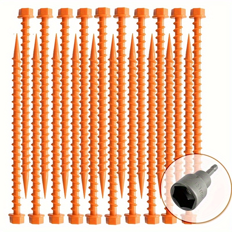 Image of 5/10/ 20pcs Plastic Tent Stakes 10.24 Inch Heavy Duty Canopy Anchoring Pegs Plastic Tent Pegs Sand Stakes, Used With Wrench Outdoor Beach Spikes For Camping, Gardening, Landscaping, Backpacking