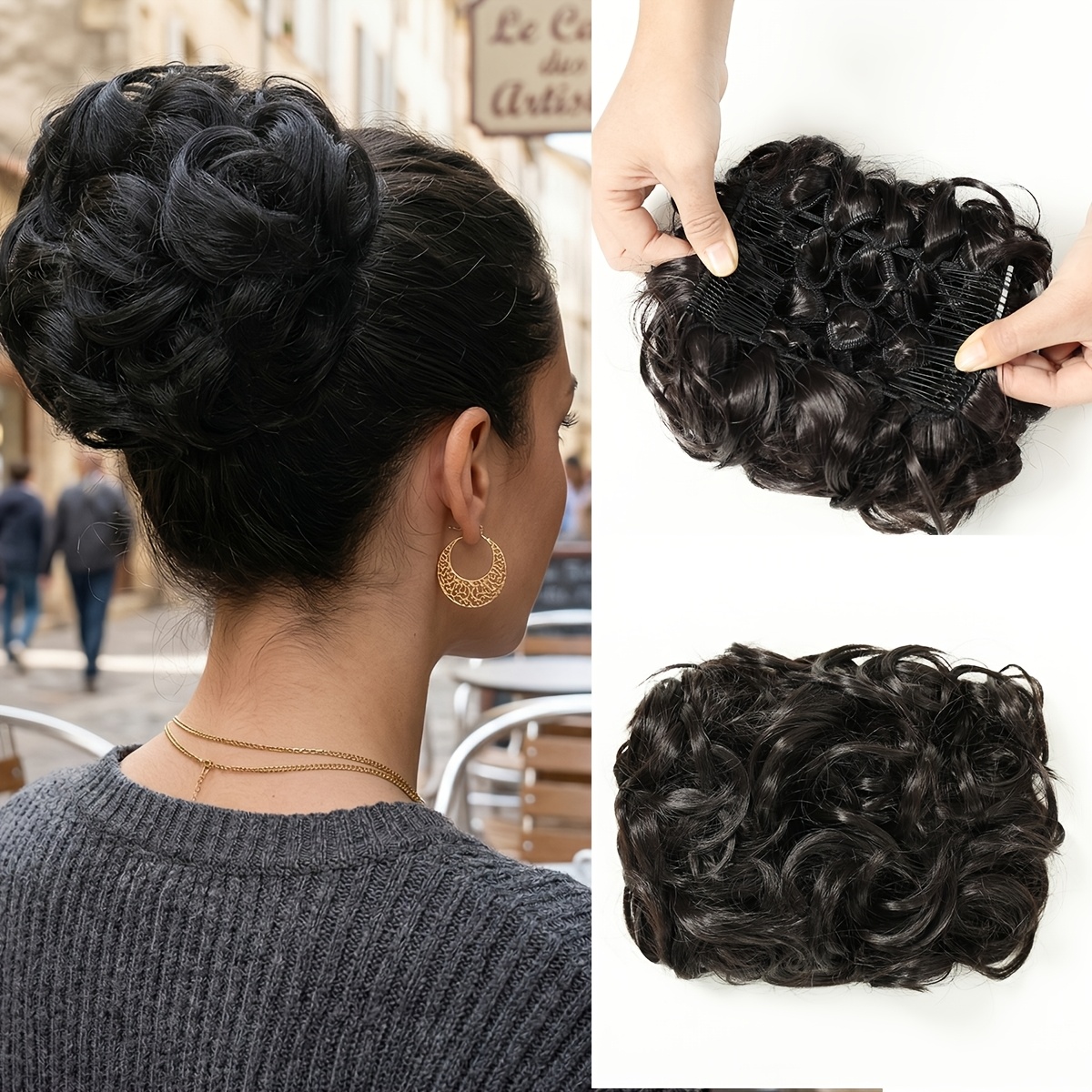 Messy , Bridal Bun, Synthetic Curly Bun Comb Clip (8"), Hair Tail Updo Covered Ponytail Extending Fake Hair Hair
