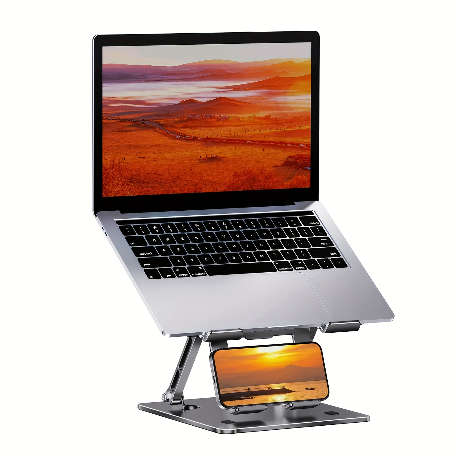 E-shop Verstellbarer Laptop Ständer mit Handyhalterung, Ergonomischer Laptop Erhöher für Schreibtisch, Passend für Macbook, Alle Notebooks bis 17.3"