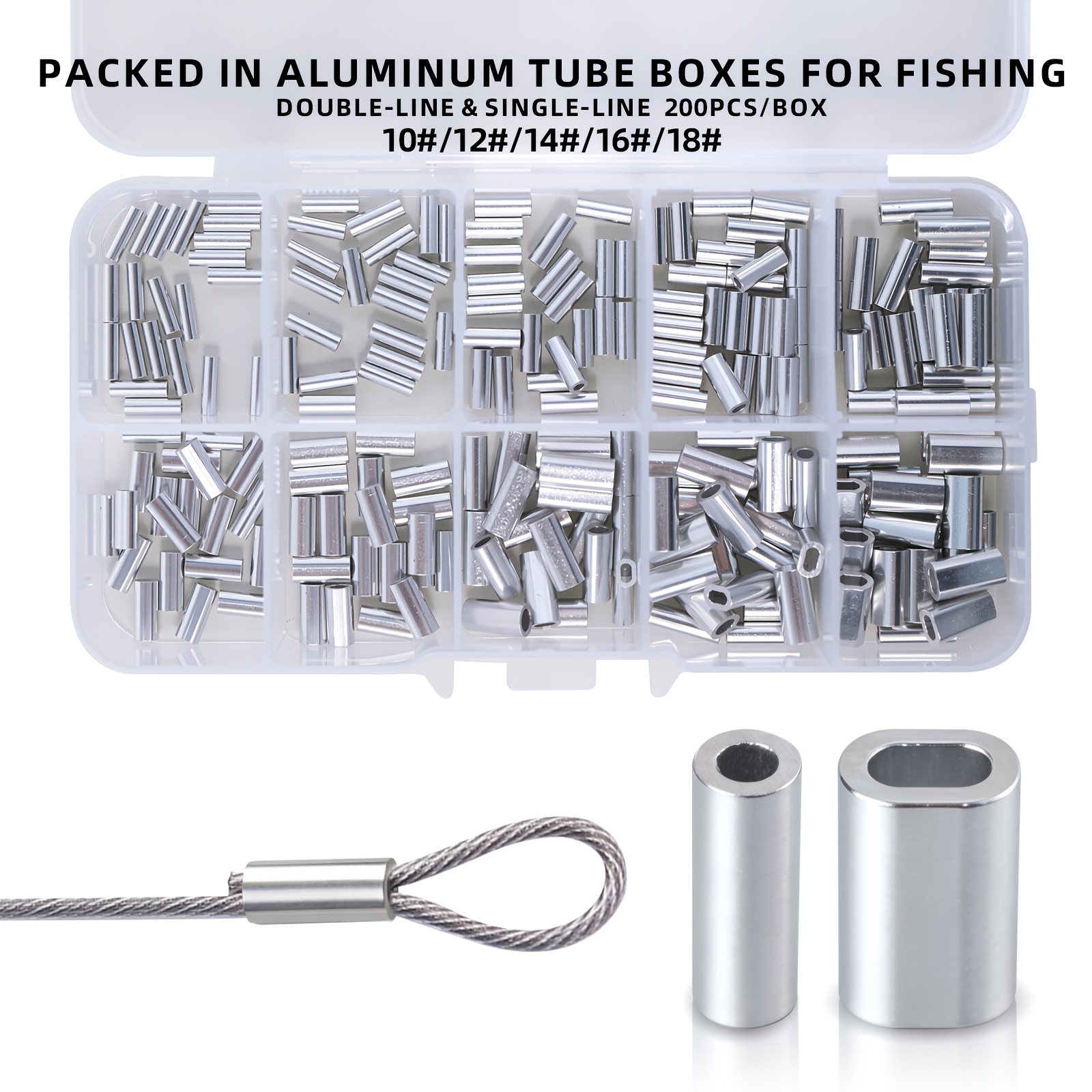 TEMU 200pcs Señuelos Pesca Tubo de Aluminio Línea de de Pesca Montaje de Alambre Tubo de Alambre Abrazadera Tubo de Aluminio Conector Snap de Pesca
