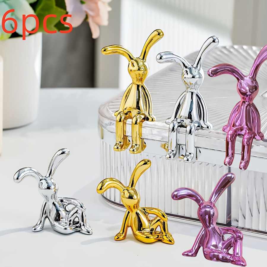 Image of 6pcs Set, Modern Golden, Silvery, Rose Golden Decorative Rabbit Sculptures, Home, Office, Living Room, Bedroom Decor, Bookshelf And Desk Figurines, Ideal Gift