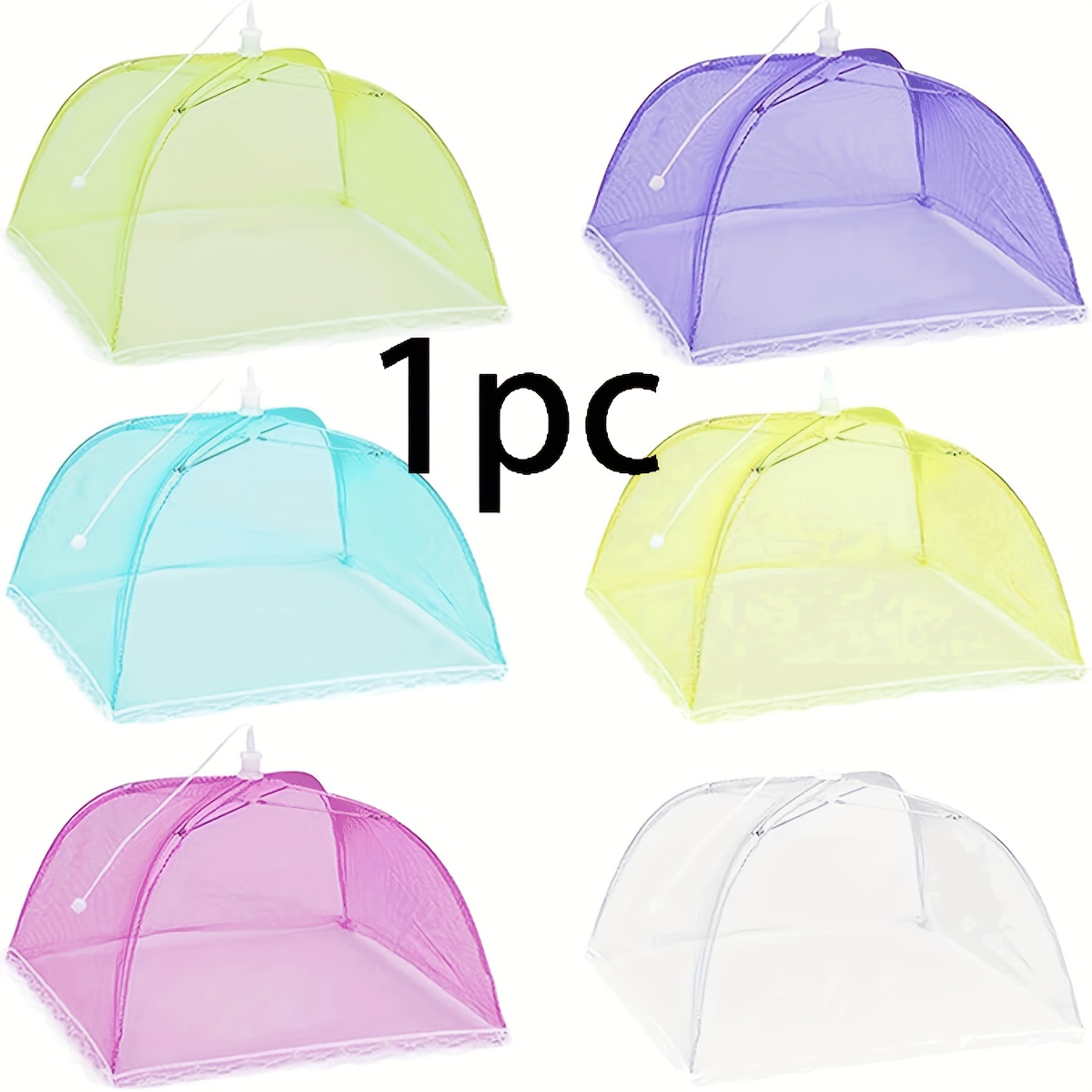TEMU Colorful Pop-up Mesh Food Cover Tent, Suitable For Outdoor Use, 43cm Reusable Foldable Outdoor Picnic Food Cover Net, Color Random, Suitable For