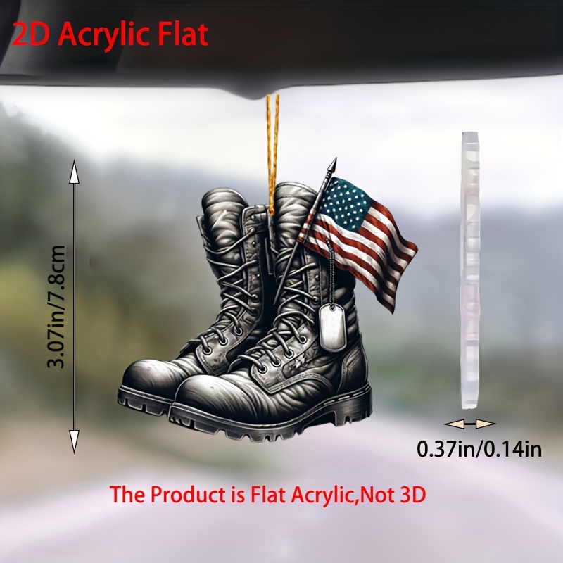 

1pc Acrylic Military Boots & American Flag Hanging Ornament - Patriotic Soldier Car Rearview Mirror Decoration - Festive Christmas Holiday Pendant Accessory