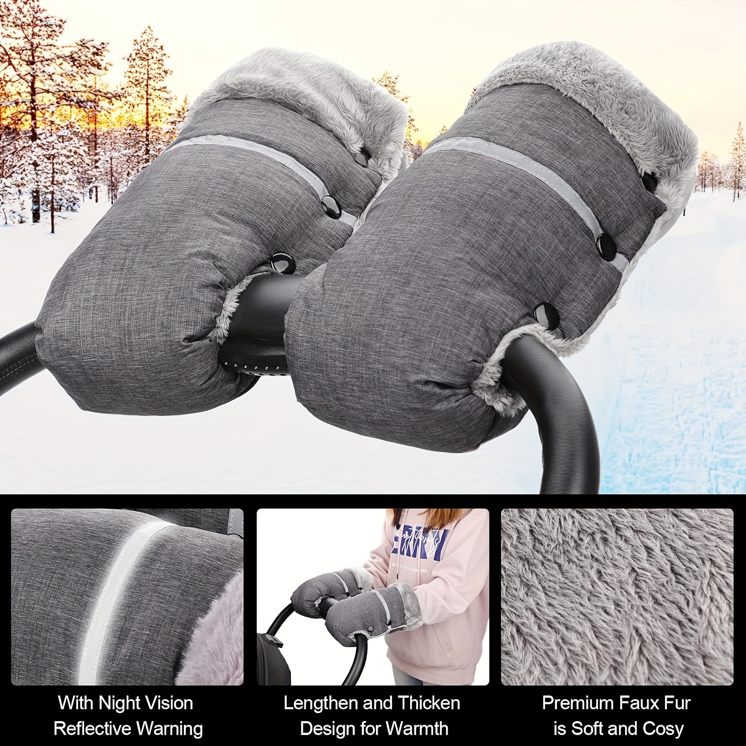 Domi Bear Stroller Warm Gloves, Windproof Waterproof Armrest Covers