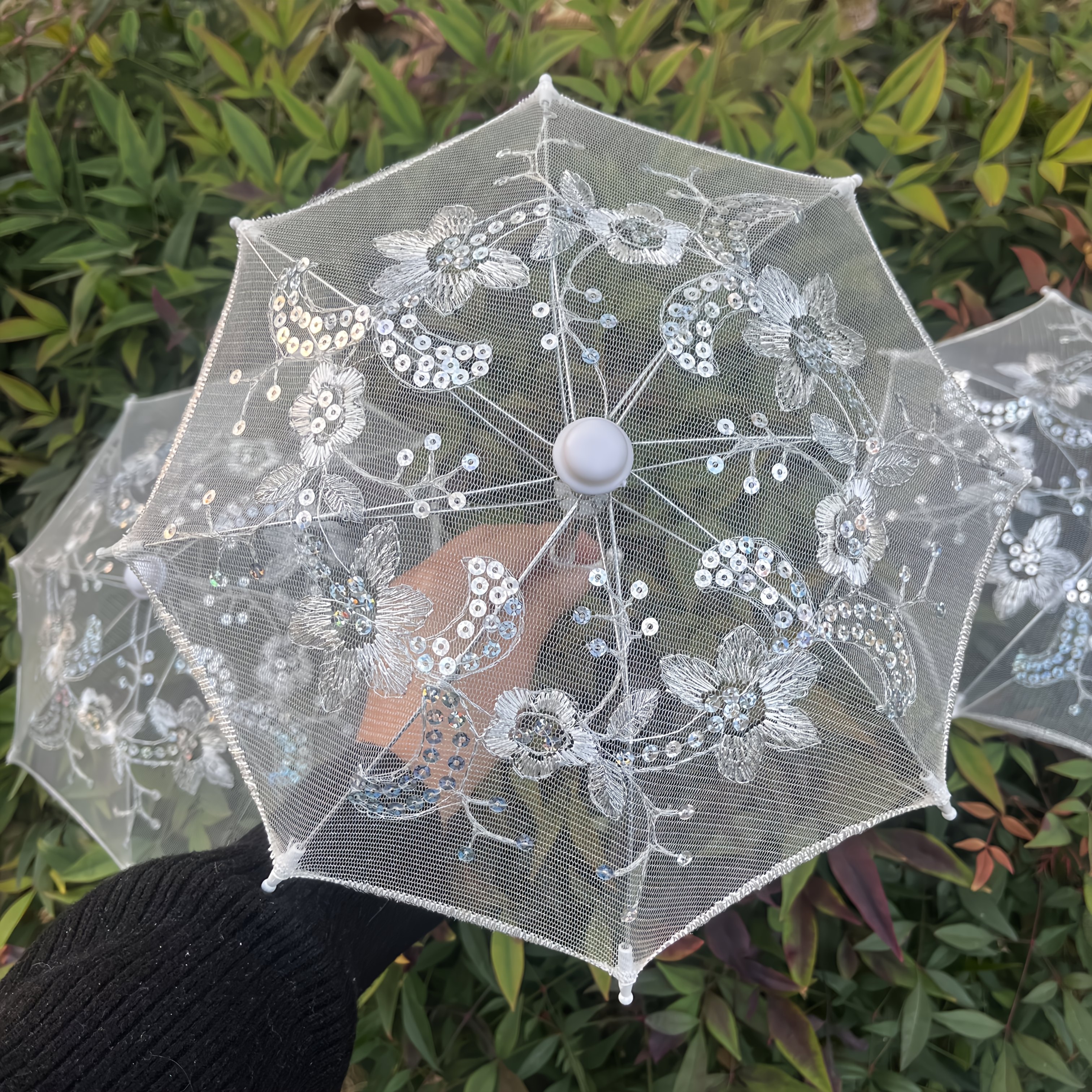 Image of 1pc Ethereal And , Atmosphere Artifact, White Lace Umbrella, Hand-embroidered Decorative Umbrella, Motorcycle Sunshade, Party Wedding/photography Prop/, Portable Small Umbrella, Photo Prop