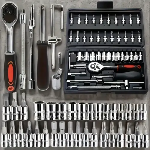 46pcs 1 4 wrench barrel ratchet wrench set with metric socket extension rods for car repair home use storage case included