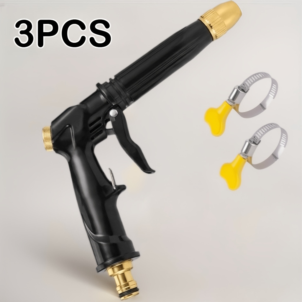 TEMU 3pcs High-pressure Water Gun Set, Includes 1 Water Gun + 2 Clips, For Car And Floor Cleaning, Garden Hose Nozzle, Yard Supplies. The 2026 New