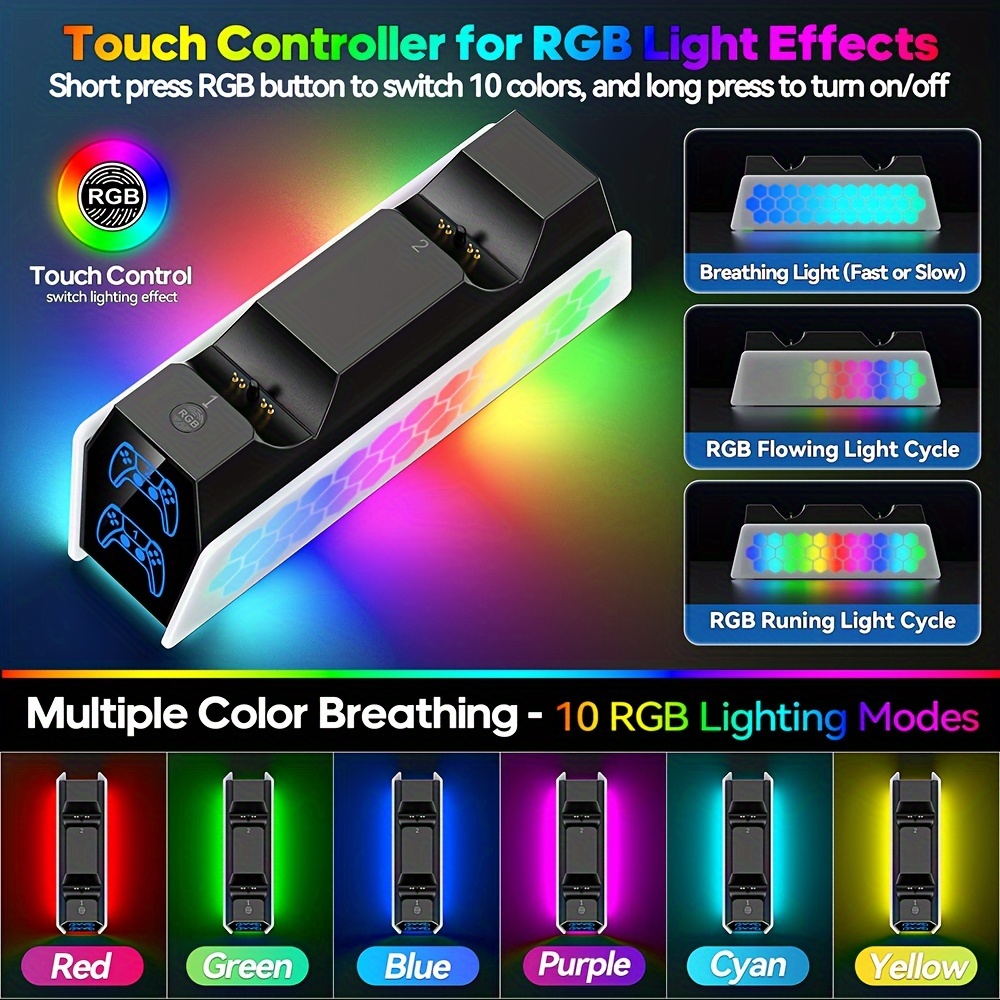 for ps5 controller charging dock wireless playstation 5 handheld   base compatible with elite controllers quantum rgb light adjustable details 3
